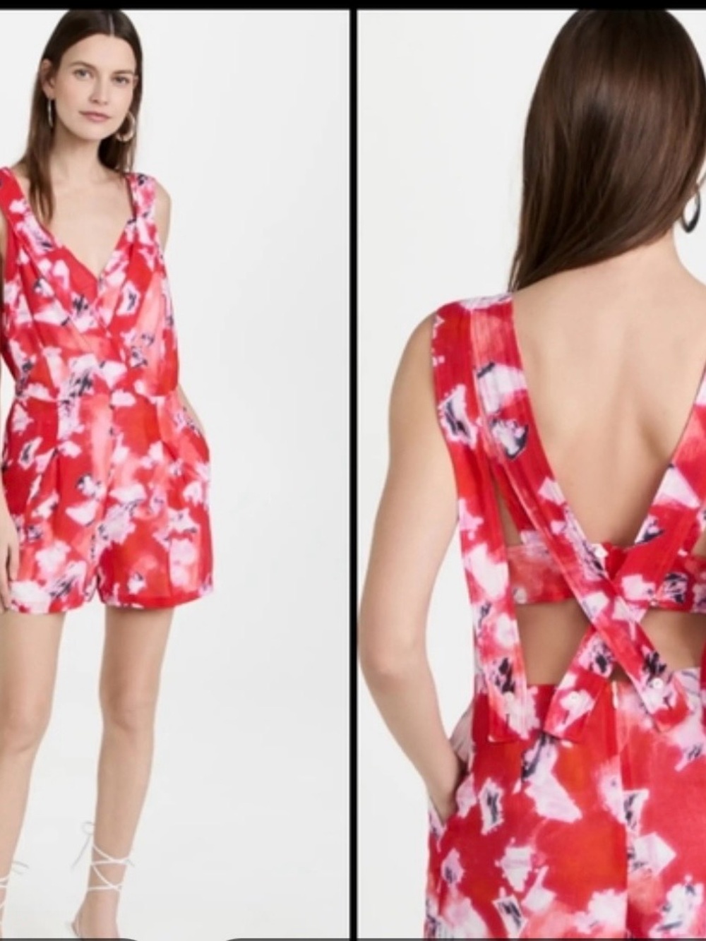 IRO Pink and Red Floral Sleeveless Romper